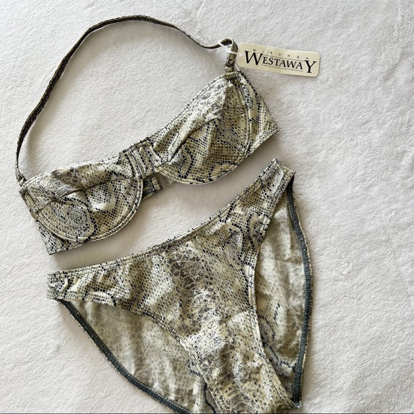 Vintage Other - Vintage Silver Grey Faux Snake Print Bikini Set by Miranda Westaway